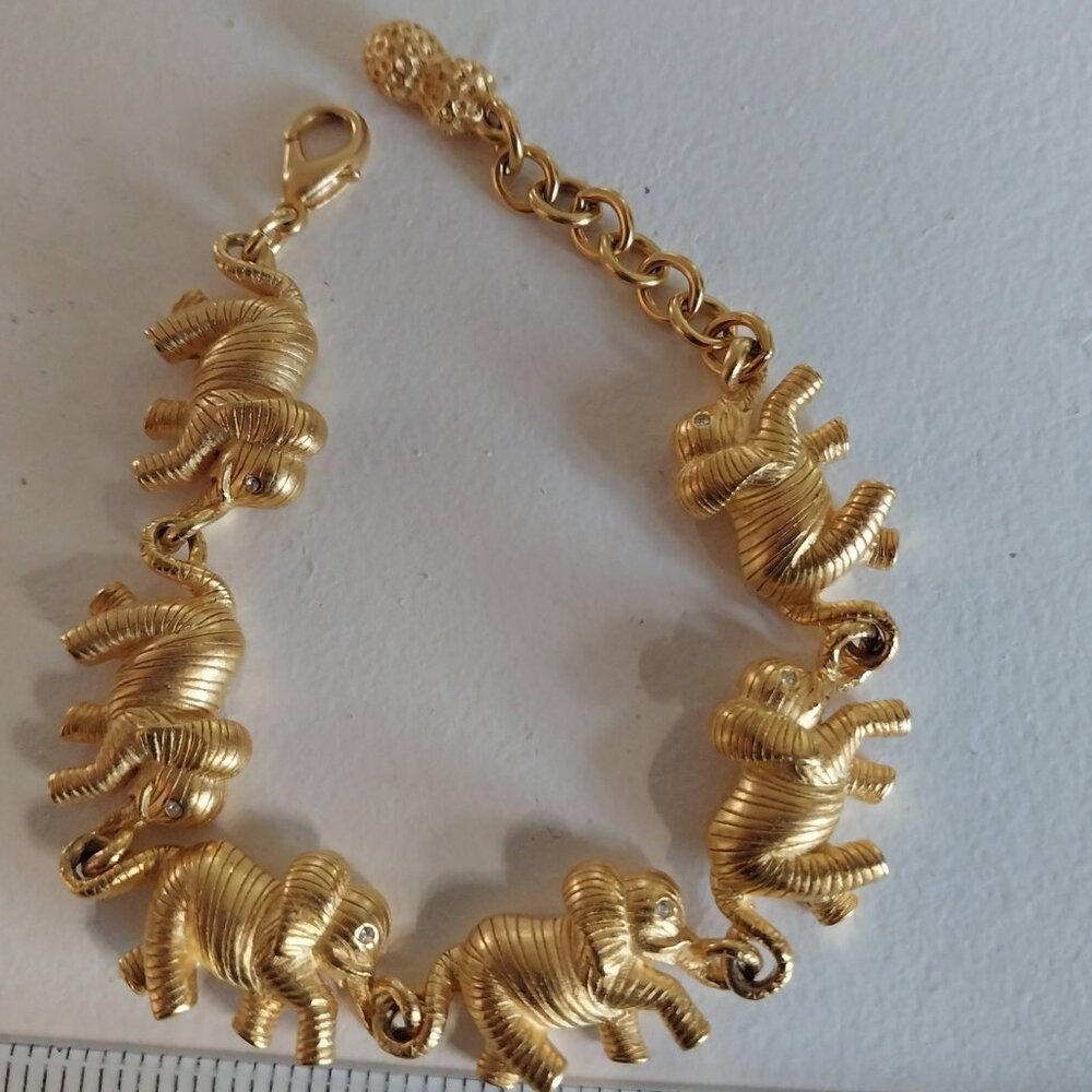 Vintage 80's Bob Mackie Brushed Gold Elephant Bracelet